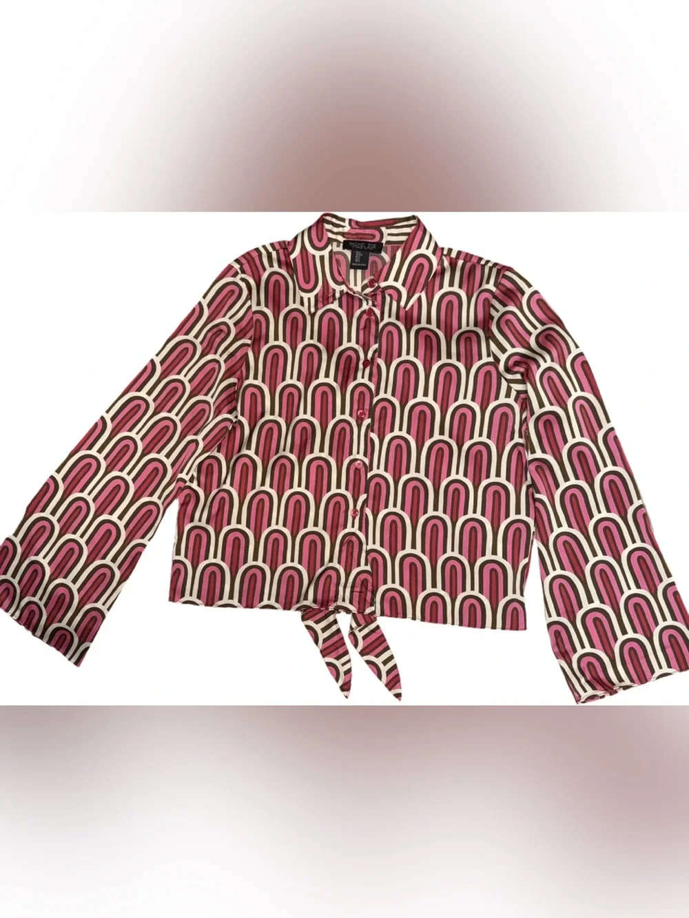 Rachael Zoe Women’s Multicolor Patterned Button Down Tie Front Long Sleeved Top - Picture 1 of 7